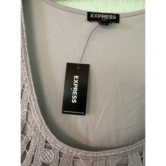 Express Women’s SP Silver Embroidered Lace Overlay Dressy Tank Top 16” PTP - Picture 2 of 4